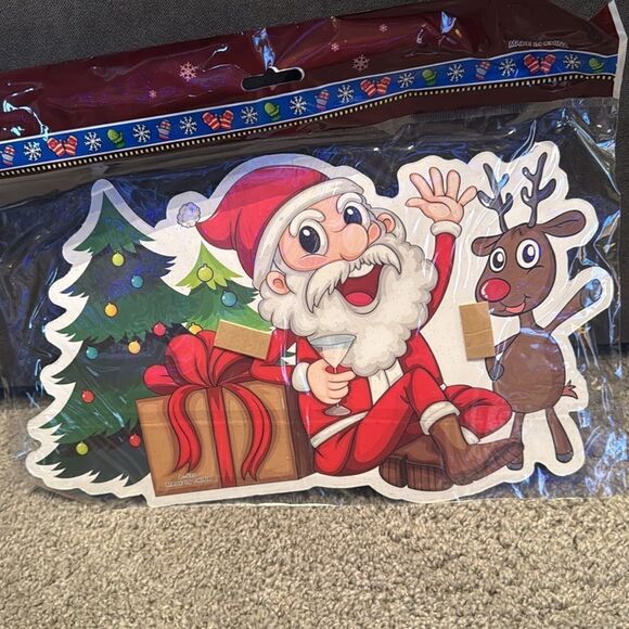 Christmas Window Decorations Assorted Santa Reindeer Double Sided (12pack) NEW - Picture 3 of 16
